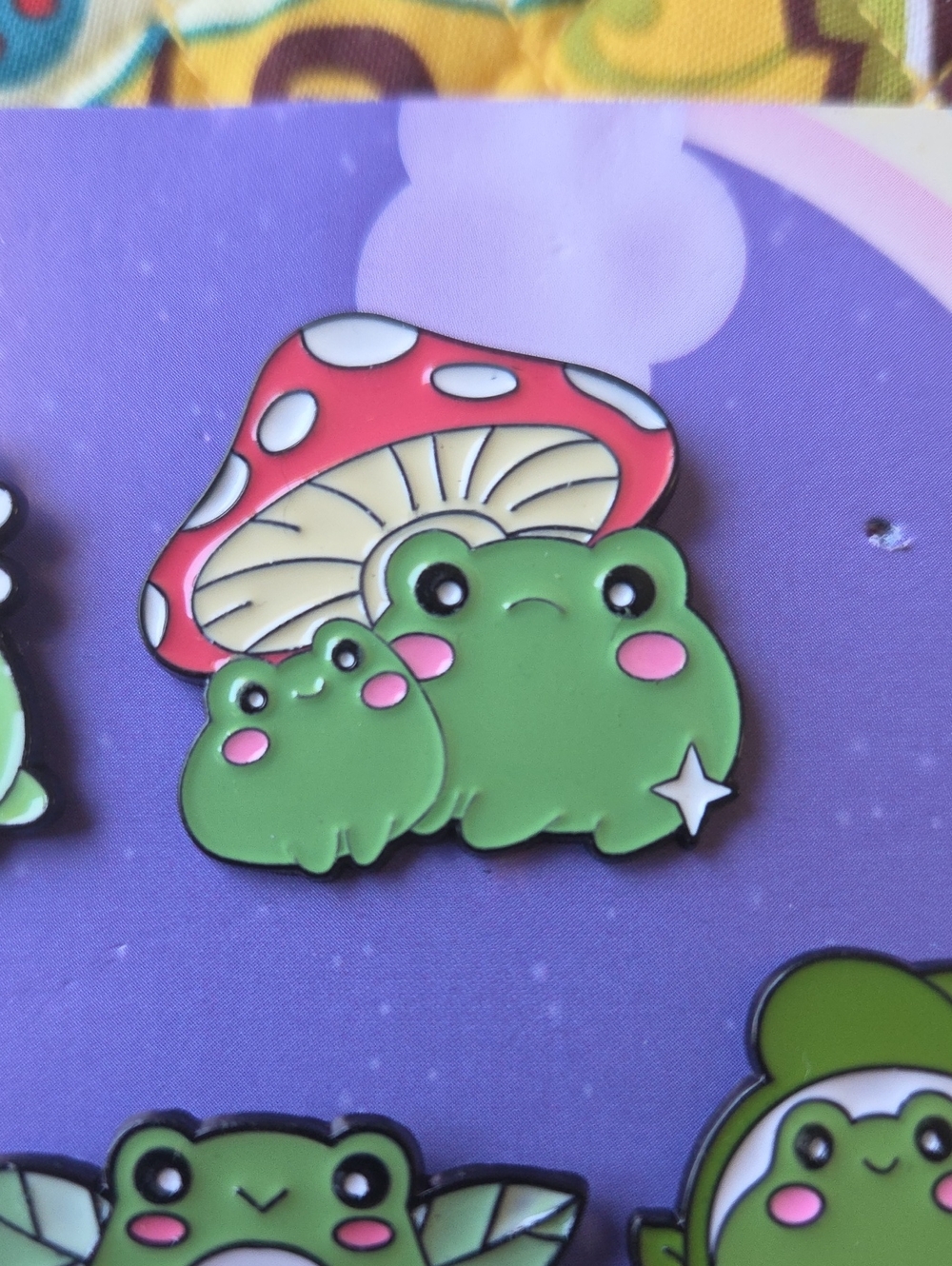 Cute Green Frog Mushroom Enamel Pin - Kawaii Kids Accessory